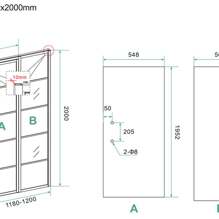 Wiesbaden Horizon nisdeur mat zwart 120 x 200 cm - technische tekening | Schwertz & Co