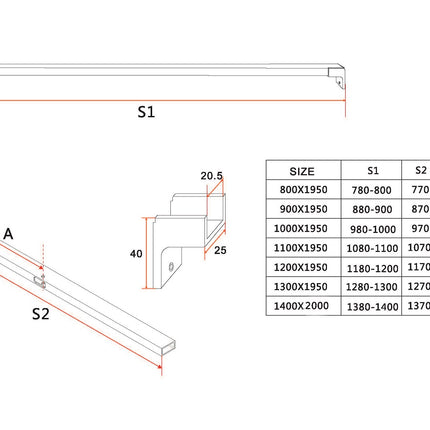 Wiesbaden Horizon stabilisatiestang nisdeur mat zwart - technische tekening | Schwertz & Co