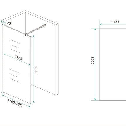 Wiesbaden Slim glasplaat 90 x 200 cm spiegelrook naar helder glas - technische tekening | Schwertz & Co