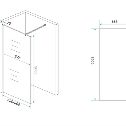 Wiesbaden Slim glasplaat 120 x 200 cm spiegelrook glas - technische tekening | Schwertz & Co