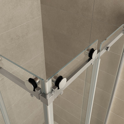 Wiesbaden Entra hoekinstapcabine chroom wandprofiel en glasrand - detailfoto | Schwertz & Co