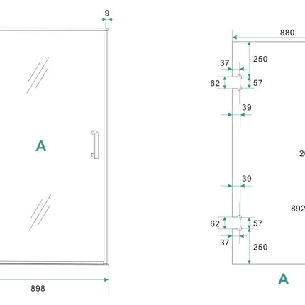 Wiesbaden Less glas voor nisdeur 90 x 200 cm rookglas - technische tekening | Schwertz & Co