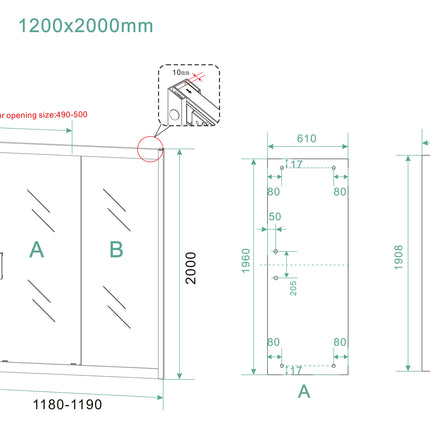 Wiesbaden Skyline nis schuifdeur 120 cm mat zwart - technische tekening | Schwertz & Co