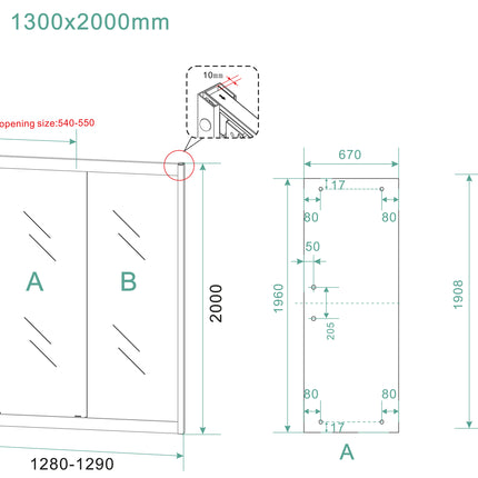 Wiesbaden Skyline nis schuifdeur 130 cm mat zwart - technische tekening | Schwertz & Co