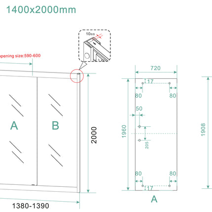 Wiesbaden Skyline nis schuifdeur 140 cm mat zwart - technische tekening | Schwertz & Co