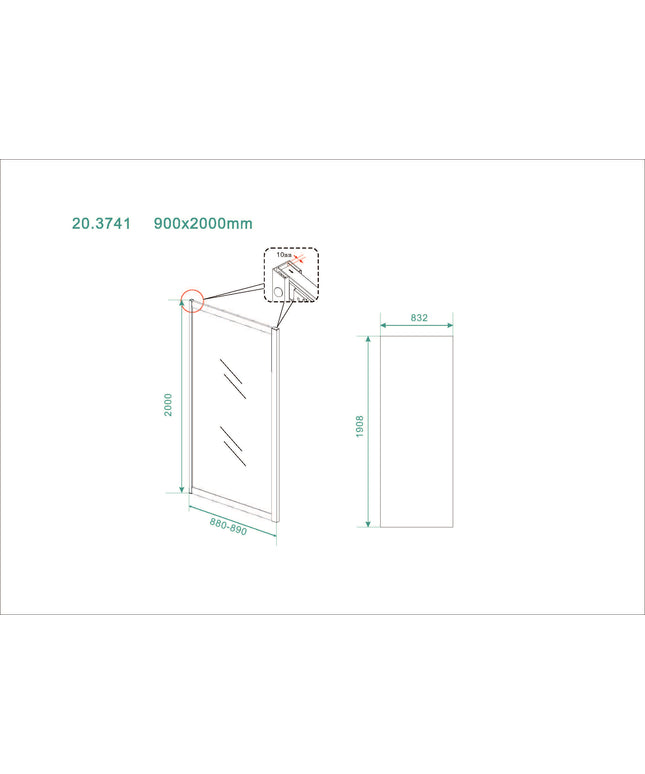 Wiesbaden Skyline zijwand nisschuifdeur 90 x 200 cm mat zwart - technische tekening | Schwertz & Co