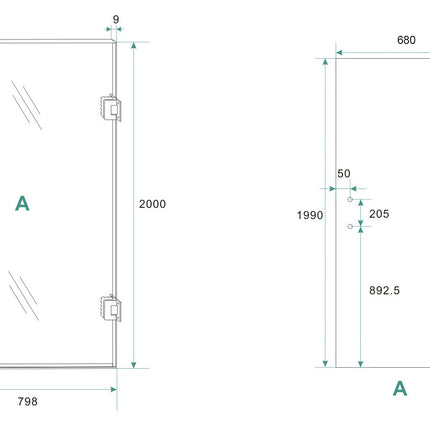 Wiesbaden Less glas voor nisdeur rechts spiegelrook naar helder - technische tekening | Schwertz & Co