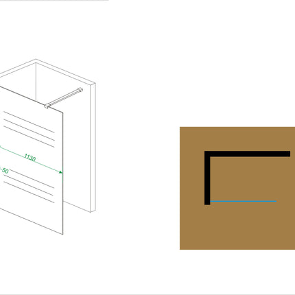 Wiesbaden Graffic inloopdouche 120 cm helder glas chroom - technische tekening | Schwertz & Co