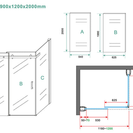 Wiesbaden Pared schuifdeurcabine chroom - technische tekening stelmaten | Schwertz & Co