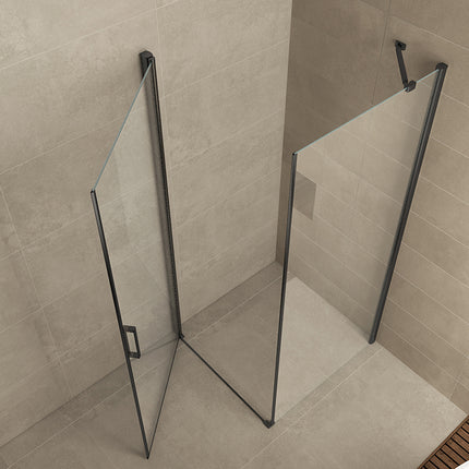 Wiesbaden Salone douchecabine draaideur 100 x 100 cm mat zwart - detailfoto scharnier | Schwertz & Co
