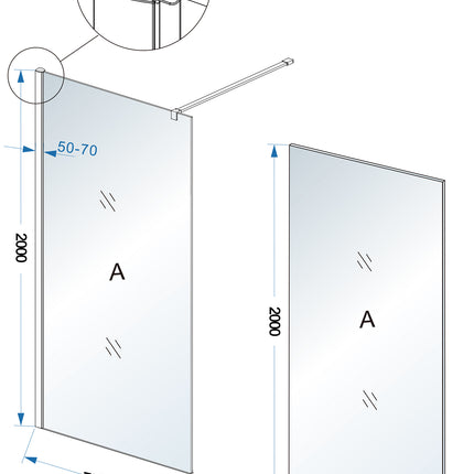 Wiesbaden Comfort inloopdouche 80 x 200 cm chroom - technische tekening | Schwertz & Co