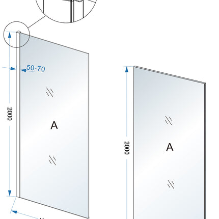Wiesbaden Comfort zijwand met muurprofiel chroom - technische tekening | Schwertz & Co