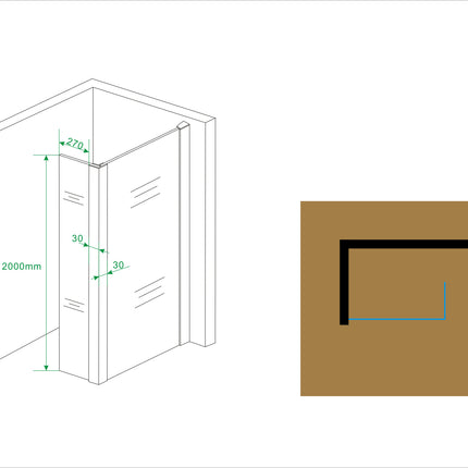 Wiesbaden Comfort zijwand met hoekprofiel chroom - technische tekening | Schwertz & Co