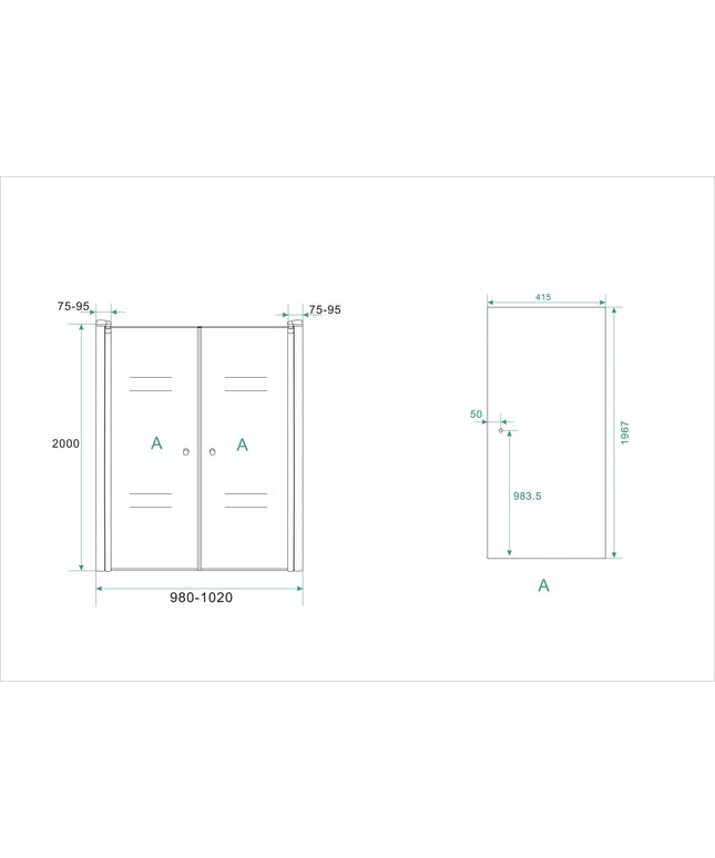 Wiesbaden Lagos porte pivotante en niche 100 cm verre transparent chromé - dessin technique | Schwertz & Co