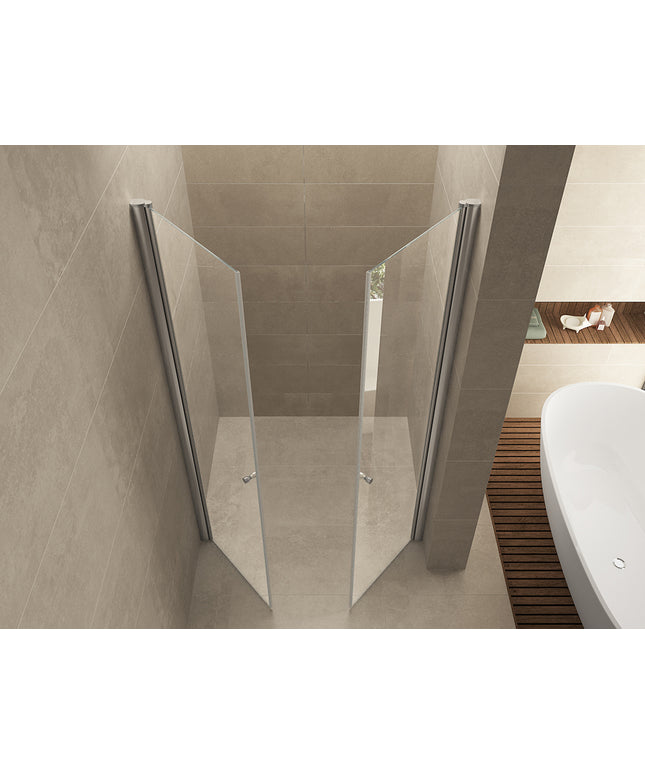 Wiesbaden Lagos porte pivotante en niche 120 cm verre transparent chromé - photo de détail | Schwertz & Co