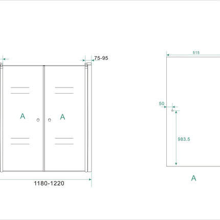 Wiesbaden Lagos pendeldeur in nis 120 cm helder glas chroom - technische tekening | Schwertz & Co