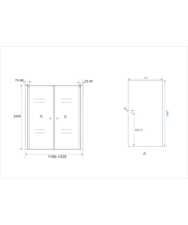 Wiesbaden Lagos porte pivotante en niche 120 cm verre transparent chromé - dessin technique | Schwertz & Co