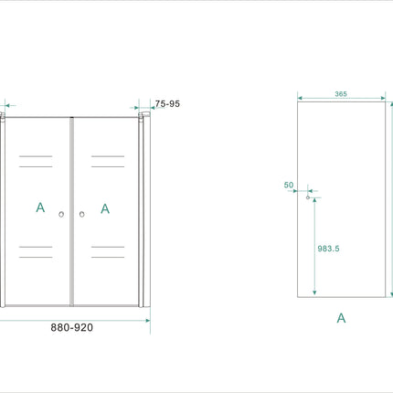 Wiesbaden Lagos pendeldeur in nis 90 x 200 cm helder glas chroom - technische tekening | Schwertz & Co