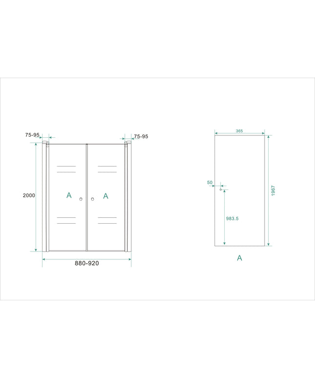 Wiesbaden Lagos porte pivotante en niche 90 x 200 cm verre transparent chromé - dessin technique | Schwertz & Co