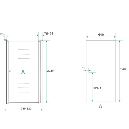 Wiesbaden Between nisdeur 80 cm helder glas chroom - technische tekening | Schwertz & Co