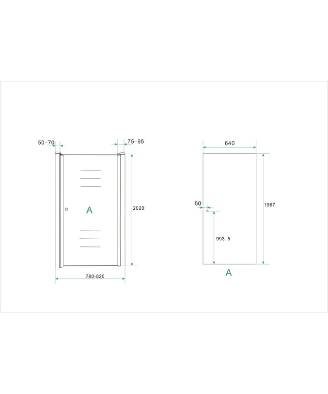 Wiesbaden Between nisdeur 80 cm helder glas chroom - technische tekening | Schwertz & Co