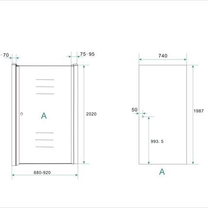 Wiesbaden Between nisdeur 90 cm helder glas chroom - technische tekening | Schwertz & Co