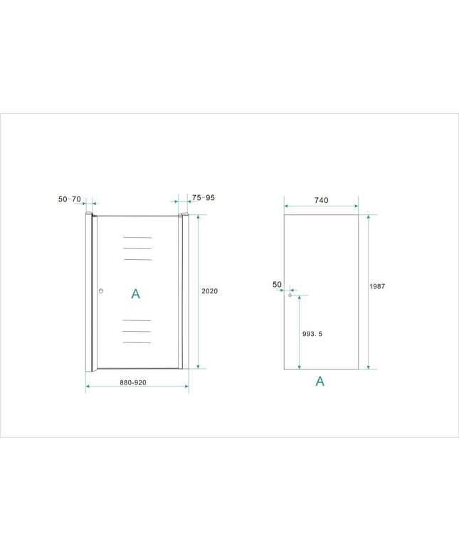 Wiesbaden Between nisdeur 90 cm helder glas chroom - technische tekening | Schwertz & Co