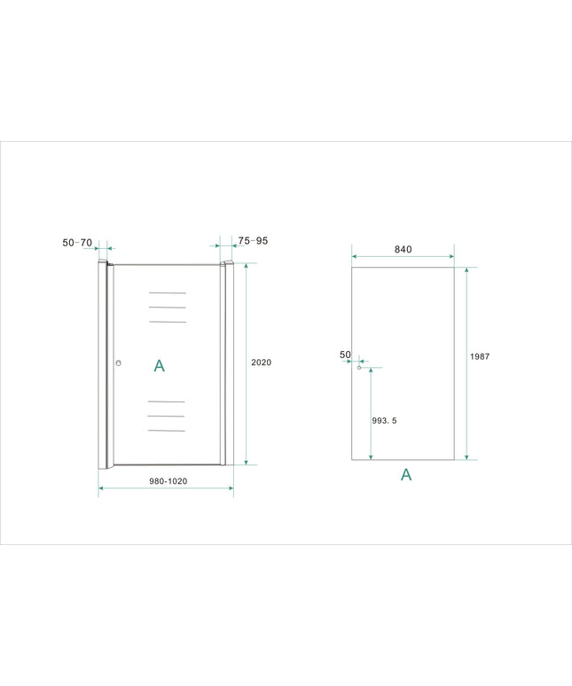 Wiesbaden Between nisdeur 100 x 200 cm helder glas chroom - technische tekening | Schwertz & Co