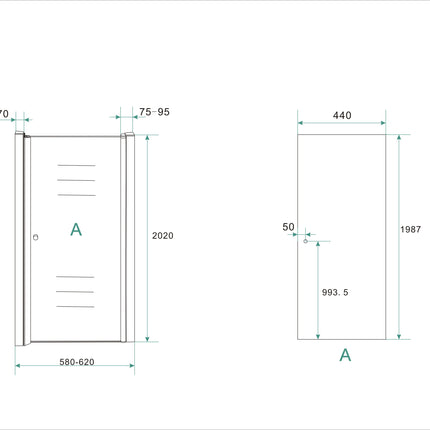 Wiesbaden Between nisdeur 60 x 200 cm helder glas chroom - technische tekening | Schwertz & Co