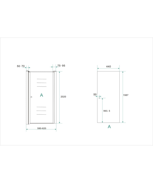 Wiesbaden Between nisdeur 60 x 200 cm helder glas chroom - technische tekening | Schwertz & Co