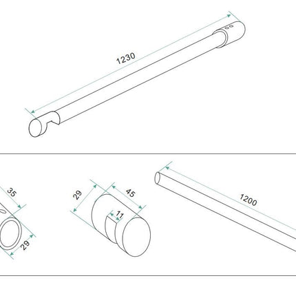 Wiesbaden stabilisatiestang rond 120 cm chroom - technische tekening | Schwertz & Co