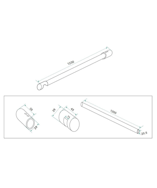 Wiesbaden barre de stabilisation ronde 120 cm chromé - dessin technique | Schwertz & Co