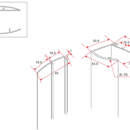 Wiesbaden muurprofiel type 1 douchewand 200 cm chroom - technische tekening | Schwertz & Co