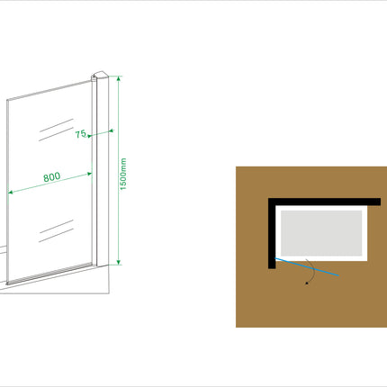 Wiesbaden Palmo badwand draaibaar helder glas chroom - technische tekening | Schwertz & Co