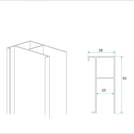 Wiesbaden verbredingsprofiel aluminium 202 cm chroom - technische tekening maatvoering | Schwertz & Co