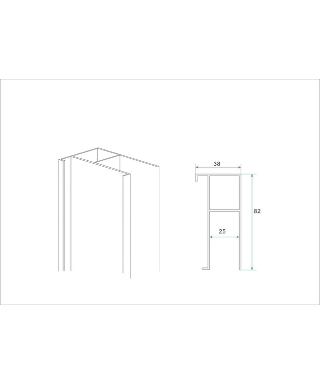 Wiesbaden profilé d'élargissement aluminium 202 cm chromé - dessin technique avec cotation | Schwertz & Co