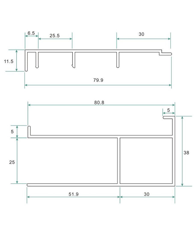 Wiesbaden profilé d'élargissement aluminium 202 cm chromé - dessin technique | Schwertz & Co