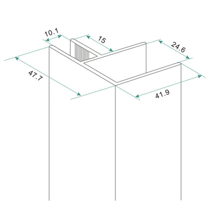 Wiesbaden hoekprofiel voor nisdeur chroom - technische tekening met maatvoering | Schwertz & Co