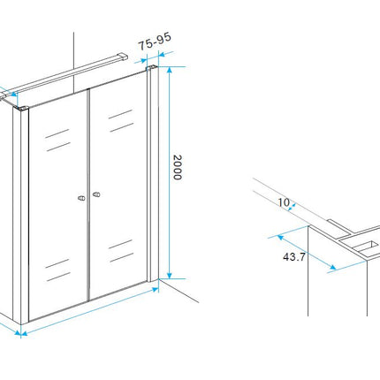 Wiesbaden hoekprofiel voor nisdeur chroom - technische tekening | Schwertz & Co