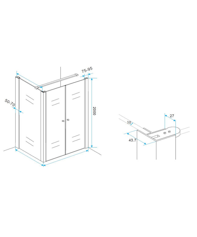 Wiesbaden profilé d'angle pour porte de niche chromé - dessin technique | Schwertz & Co
