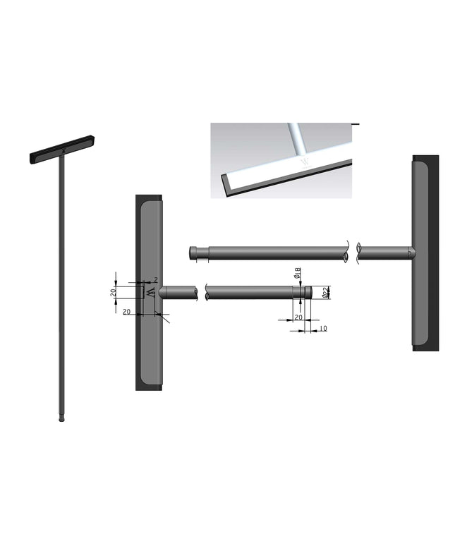 Wiesbaden raclette de salle de bain luxe avec support chromé - dessin technique | Schwertz & Co