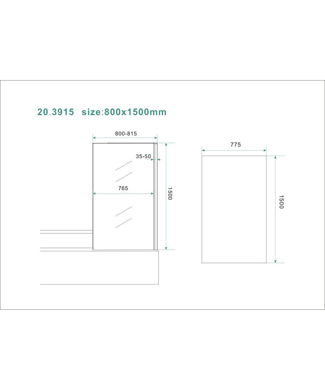 Wiesbaden Tela badwand vast 80 x 150 cm - technische tekening | Schwertz & Co