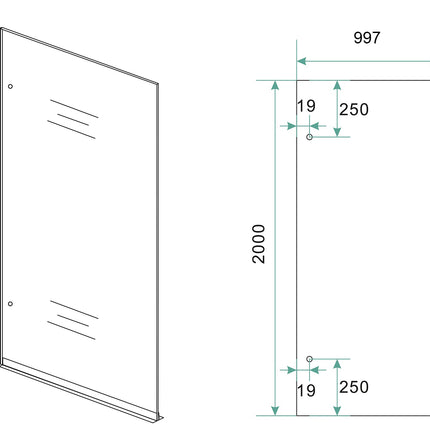 Wiesbaden Less glasplaat inloopdouche 100 x 200 cm vintage brons glas - technische tekening | Schwertz & Co