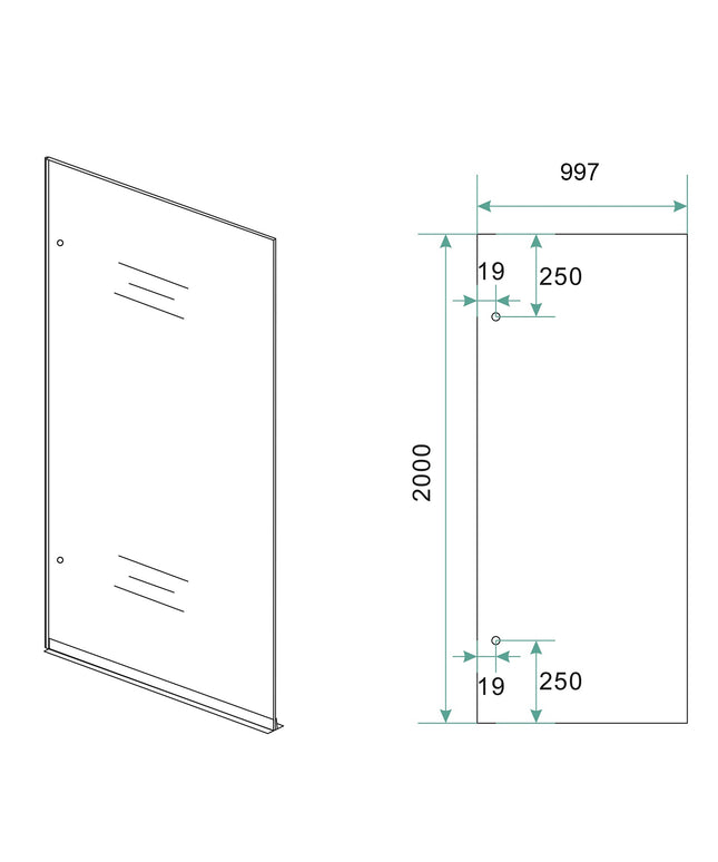 Wiesbaden Less glasplaat inloopdouche 100 x 200 cm vintage brons glas - technische tekening | Schwertz & Co
