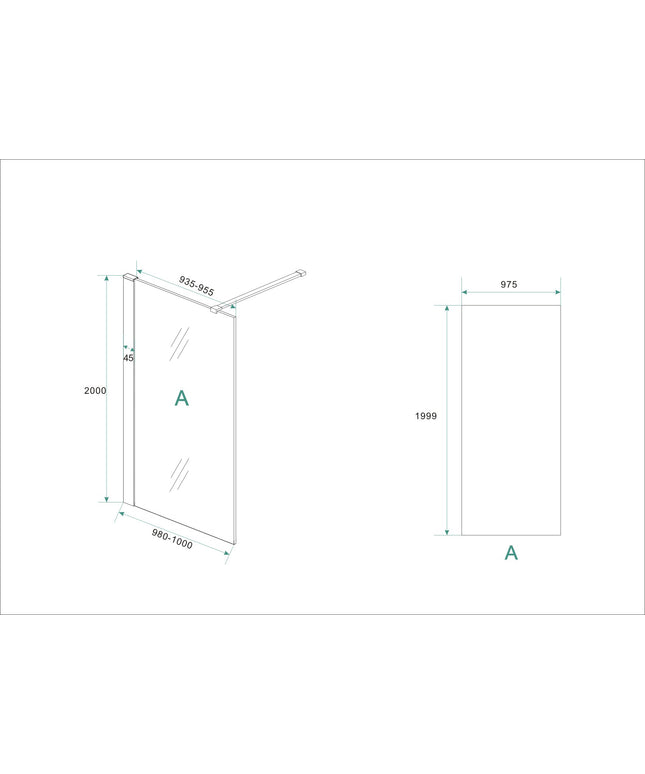 Wiesbaden Hibera inloopdouche 100 x 200 cm helder glas geborsteld rvs - technische tekening | Schwertz & Co