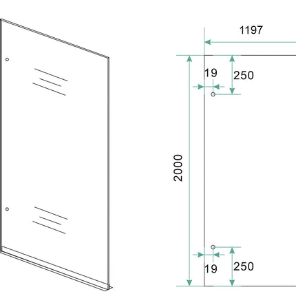 Wiesbaden Less glasplaat 120 x 200 cm nano rookglas - technische tekening | Schwertz & Co