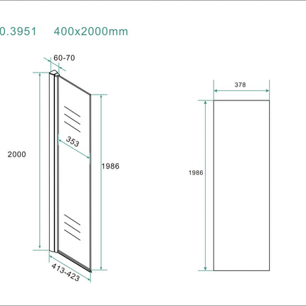 Wiesbaden Comfort zijwand draaibaar 40 cm helder glas chroom - technische tekening | Schwertz & Co