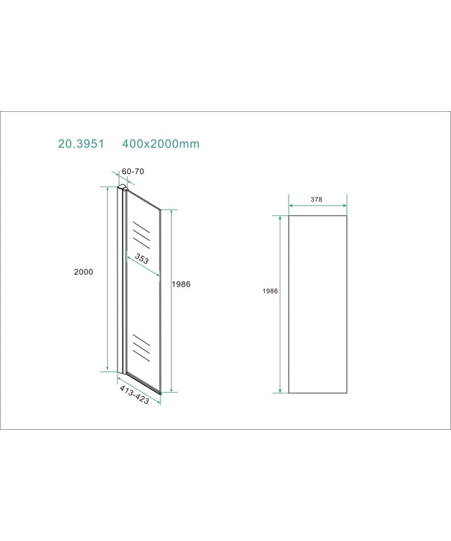 Wiesbaden Comfort zijwand draaibaar 40 cm helder glas chroom - technische tekening | Schwertz & Co