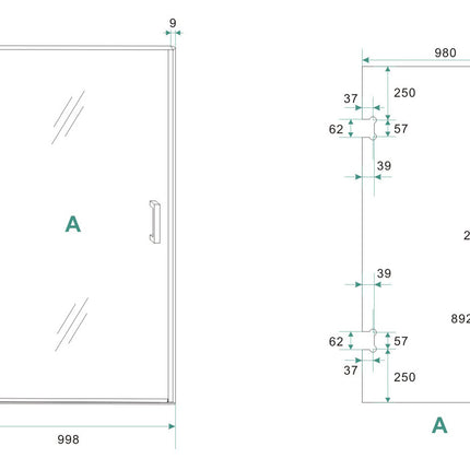 Wiesbaden Less glas voor nisdeur 100 x 200 cm helder glas - technische tekening | Schwertz & Co