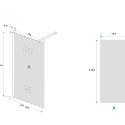 Wiesbaden Comfort inloopdouche 80 x 200 cm rookglas chroom - technische tekening 2 | Schwertz & Co